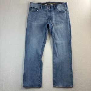 Lee Extreme Motion Regular Bootcut Jeans Men 38x31 Blue Faded Stretch Whiskered